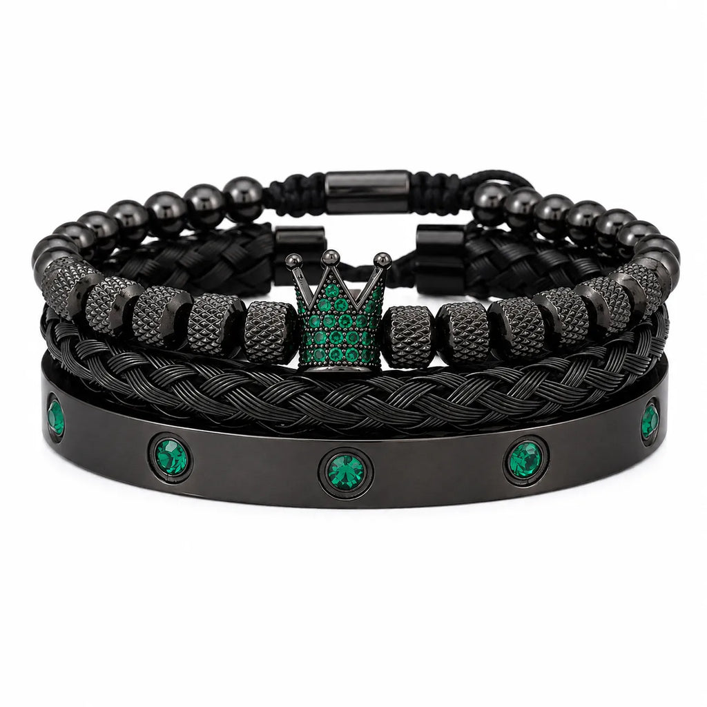 Kit 3 Pulseiras Masculinas Premium Imperial Esmeralda Usedleon