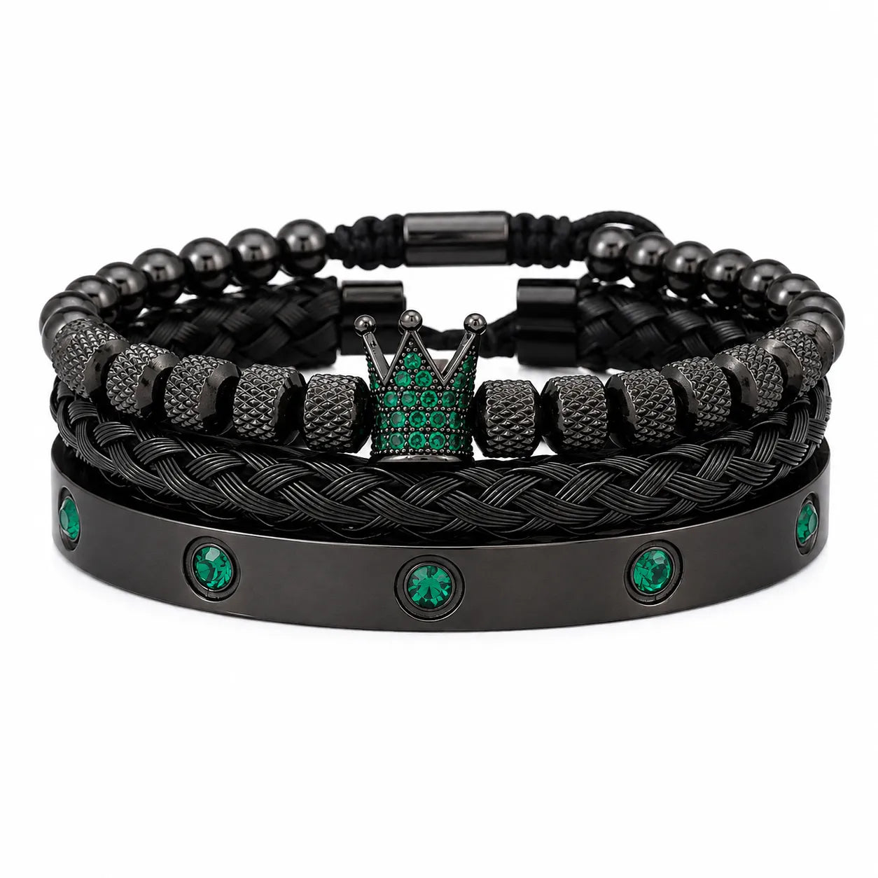 Kit 3 Pulseiras Masculinas Premium Imperial Esmeralda Usedleon