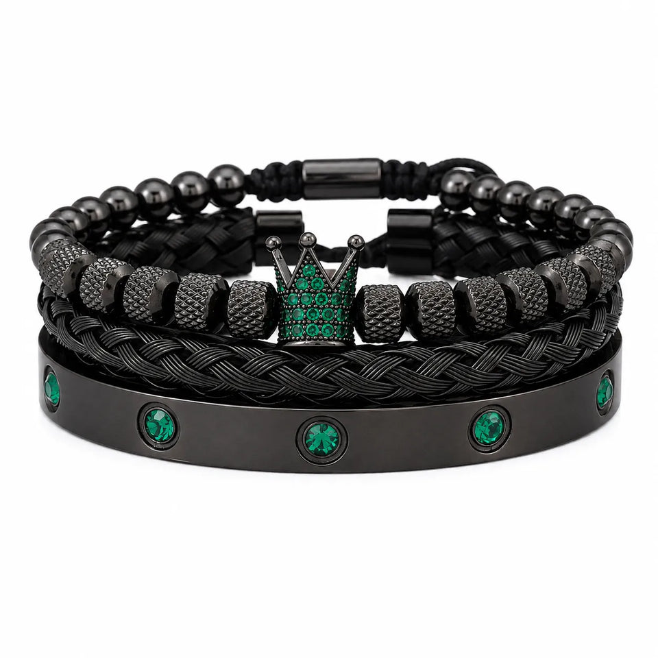 Kit 3 Pulseiras Masculinas Premium Imperial Esmeralda Usedleon