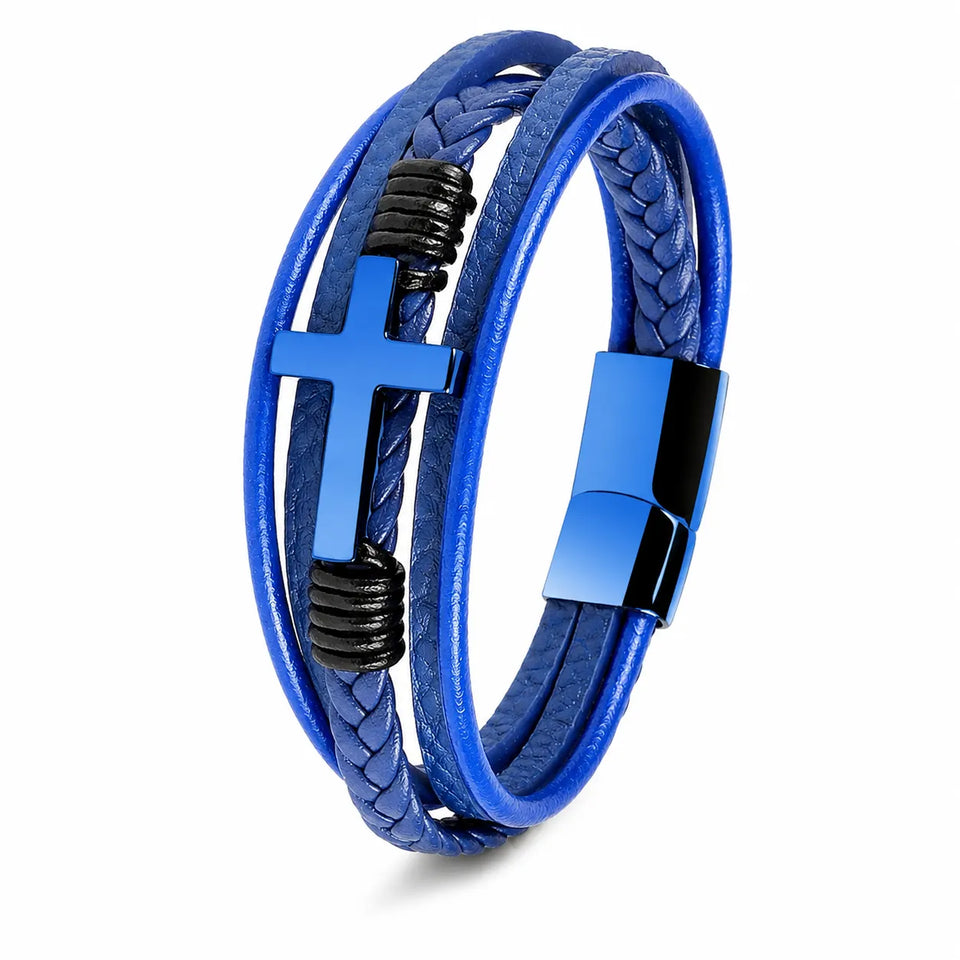 Pulseira Masculina Cross Legacy — Couro & Aço Inoxidável Usedleon