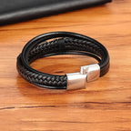 XQNI Multi-layer Leather Feather Shape Accessories Men's Bracelet Stainless Steel Leather Bracelet For Special Birthday Present Usedleon