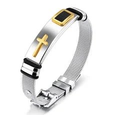 New Adjustable Metal Men's Bracelet Fashion Celtic Cross Pattern Bracelet Push-Button Charm Bracelet Black Golden Usedleon