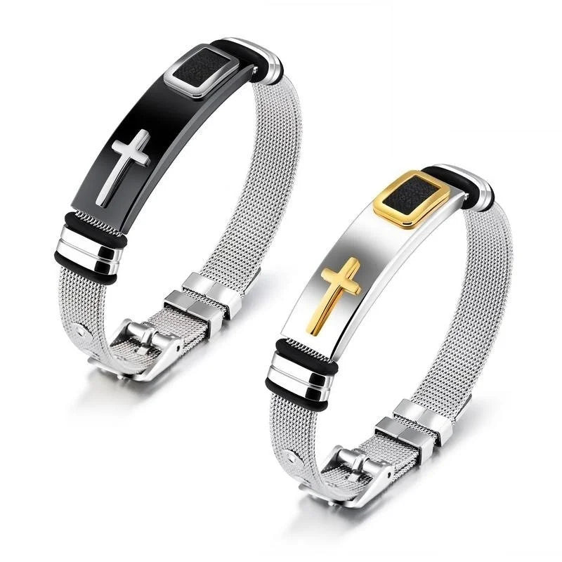 New Adjustable Metal Men's Bracelet Fashion Celtic Cross Pattern Bracelet Push-Button Charm Bracelet Black Golden Usedleon