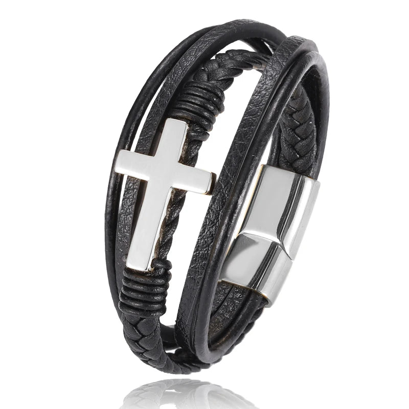Wholesale Chakra Bracelet Letter Men Bracelet Charms For Cross Stainless Steel Multilayer Woven Black Bracelets Usedleon