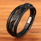 XQNI Multi-layer Leather Feather Shape Accessories Men's Bracelet Stainless Steel Leather Bracelet For Special Birthday Present Usedleon