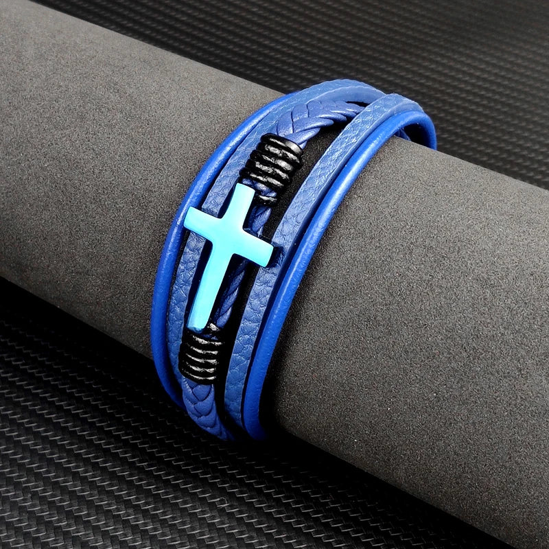 Wholesale Chakra Bracelet Letter Men Bracelet Charms For Cross Stainless Steel Multilayer Woven Black Bracelets Usedleon