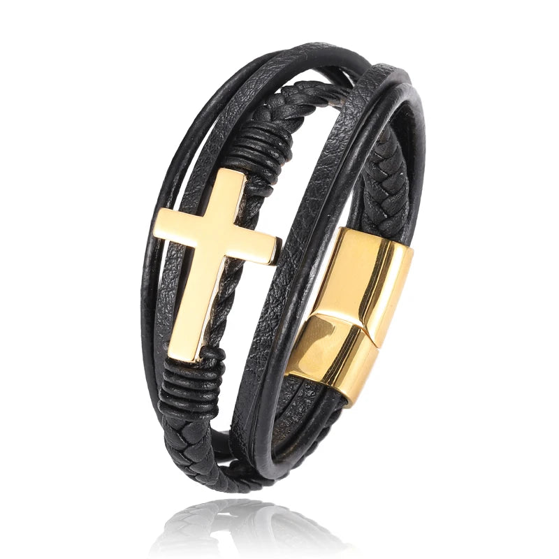 Wholesale Chakra Bracelet Letter Men Bracelet Charms For Cross Stainless Steel Multilayer Woven Black Bracelets Usedleon