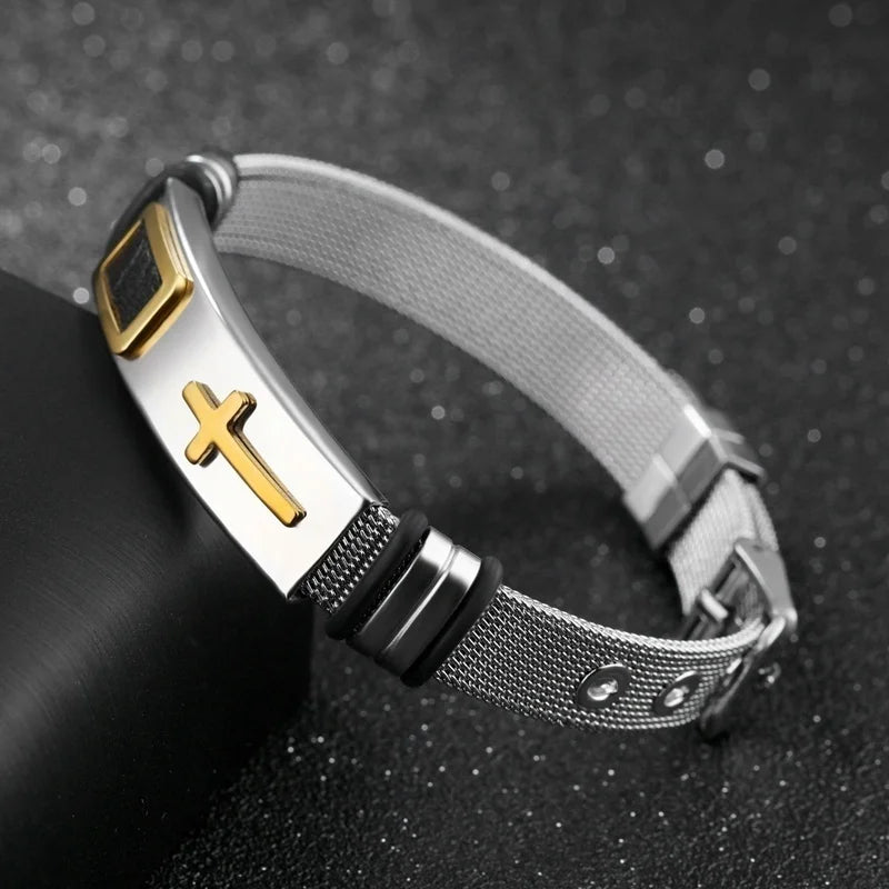 New Adjustable Metal Men's Bracelet Fashion Celtic Cross Pattern Bracelet Push-Button Charm Bracelet Black Golden Usedleon