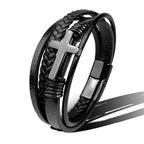 Charm Stainless Steel Leather Cross  Brown/black Bracelet Men Hiphop Jewelry Magnetic Clasp Mutilayer Male Cuff Wrap Bangle Gift Usedleon