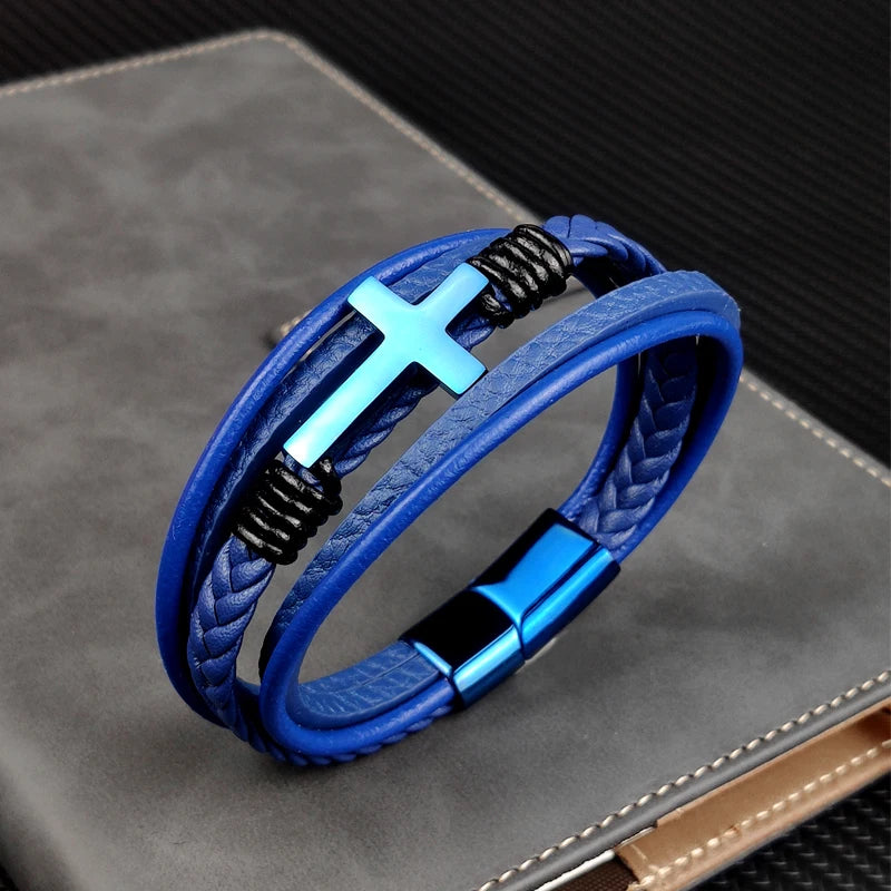 Wholesale Chakra Bracelet Letter Men Bracelet Charms For Cross Stainless Steel Multilayer Woven Black Bracelets Usedleon