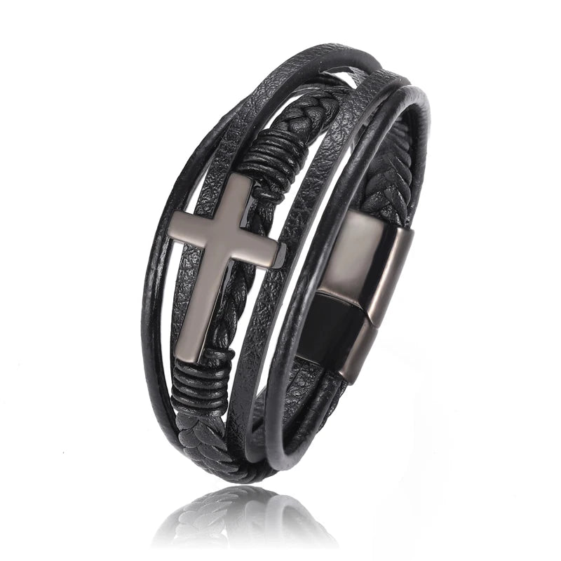 Wholesale Chakra Bracelet Letter Men Bracelet Charms For Cross Stainless Steel Multilayer Woven Black Bracelets Usedleon