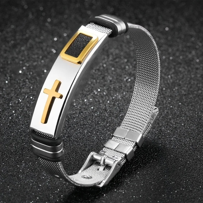 New Adjustable Metal Men's Bracelet Fashion Celtic Cross Pattern Bracelet Push-Button Charm Bracelet Black Golden Usedleon