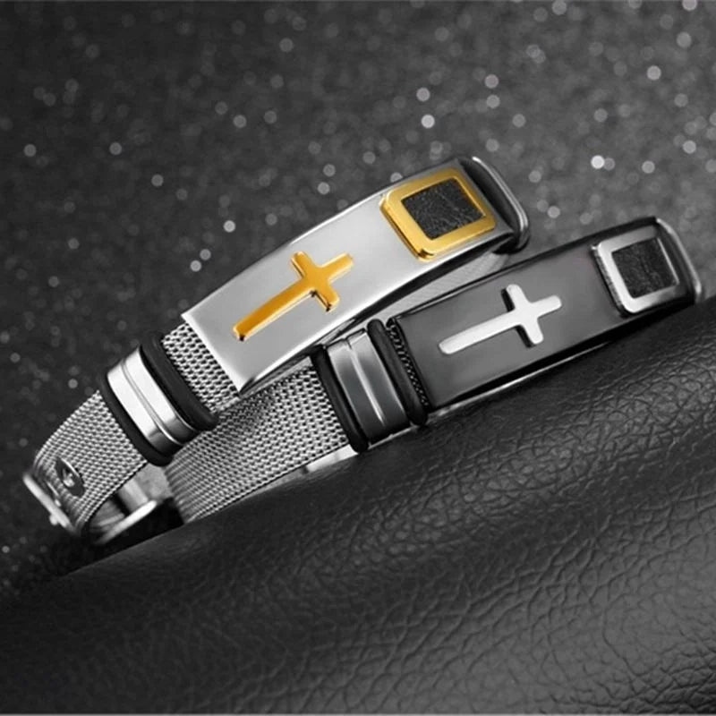 New Adjustable Metal Men's Bracelet Fashion Celtic Cross Pattern Bracelet Push-Button Charm Bracelet Black Golden Usedleon