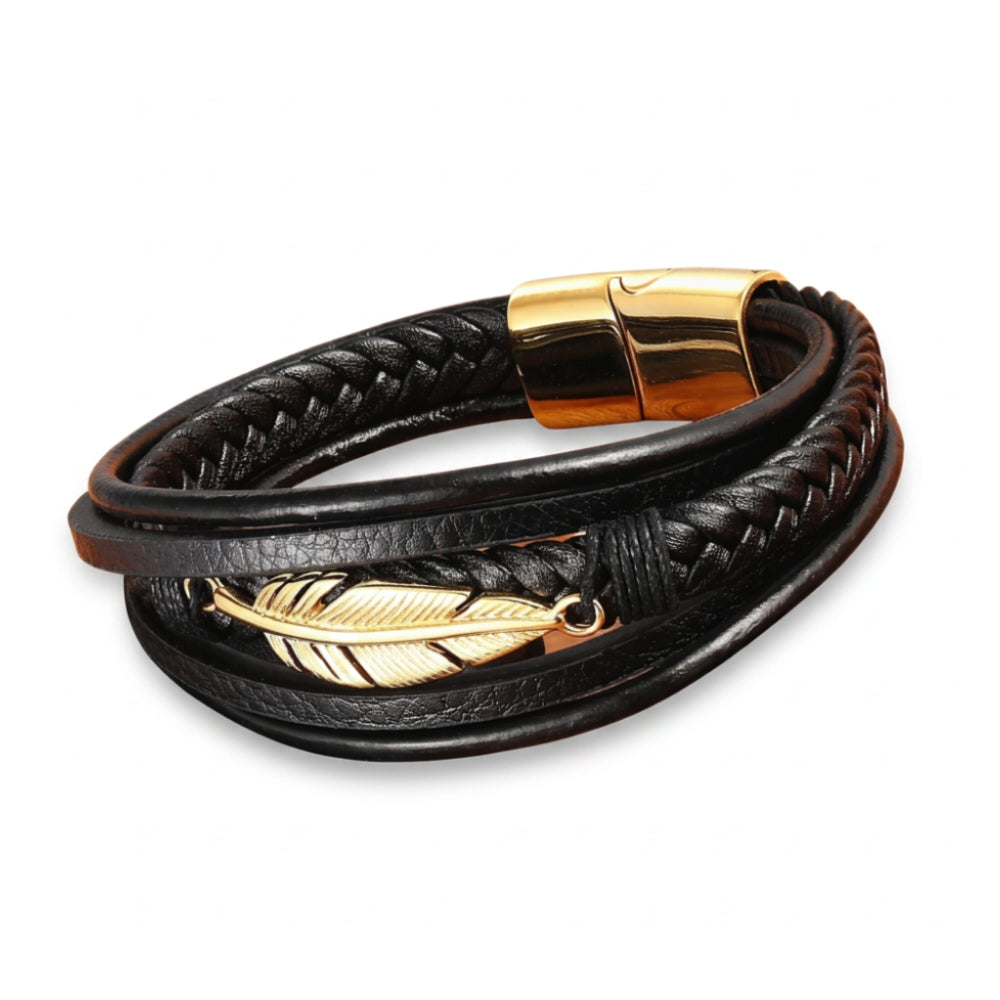 Pulseira Masculina de Couro Premium Pena Sagrada Usedleon