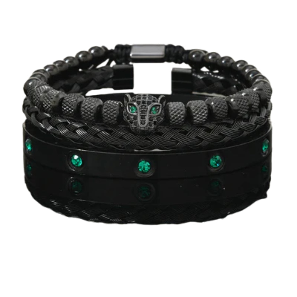 Kit 3 Pulseiras Masculinas Premium Imperial Emeralda Usedleon