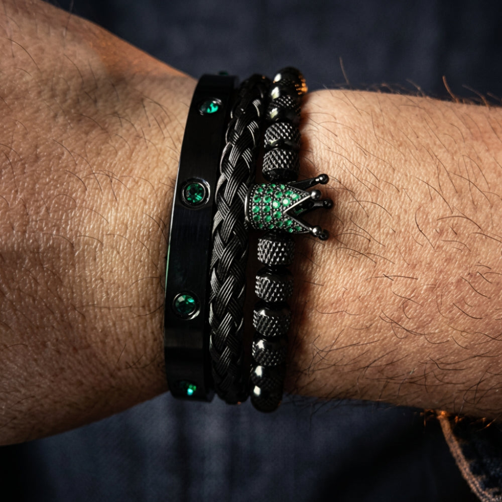 Kit 3 Pulseiras Masculinas Premium Imperial Emeralda Usedleon