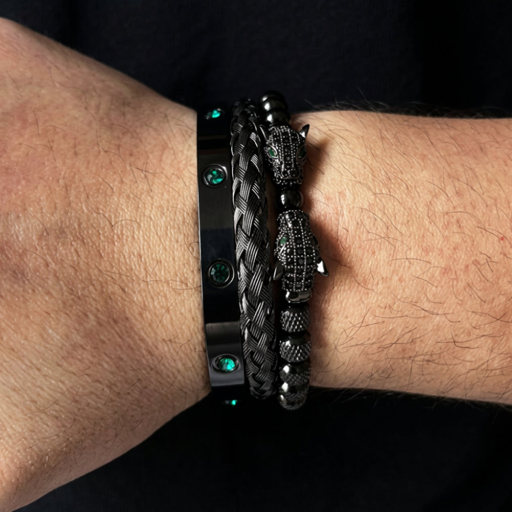 Kit 3 Pulseiras Masculinas Premium Imperial Emeralda Usedleon