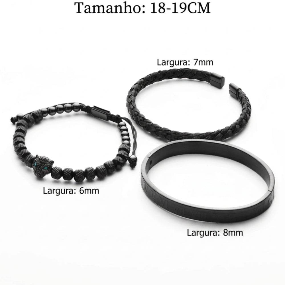 Kit Pulseiras Masculinas Premium Pantera Imperial – Combo 3 Peças Usedleon