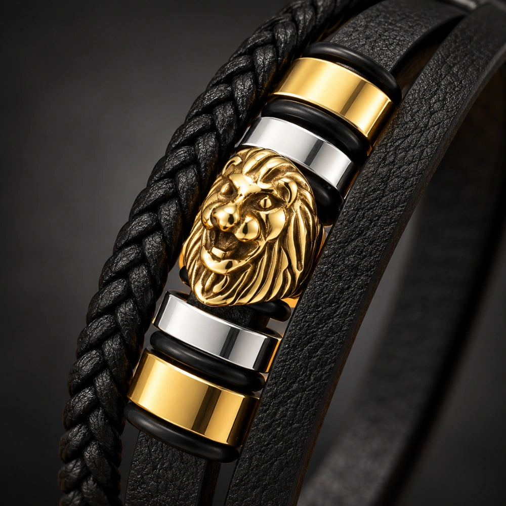 Pulseira Masculina Iron Legacy em Couro e Aço Usedleon