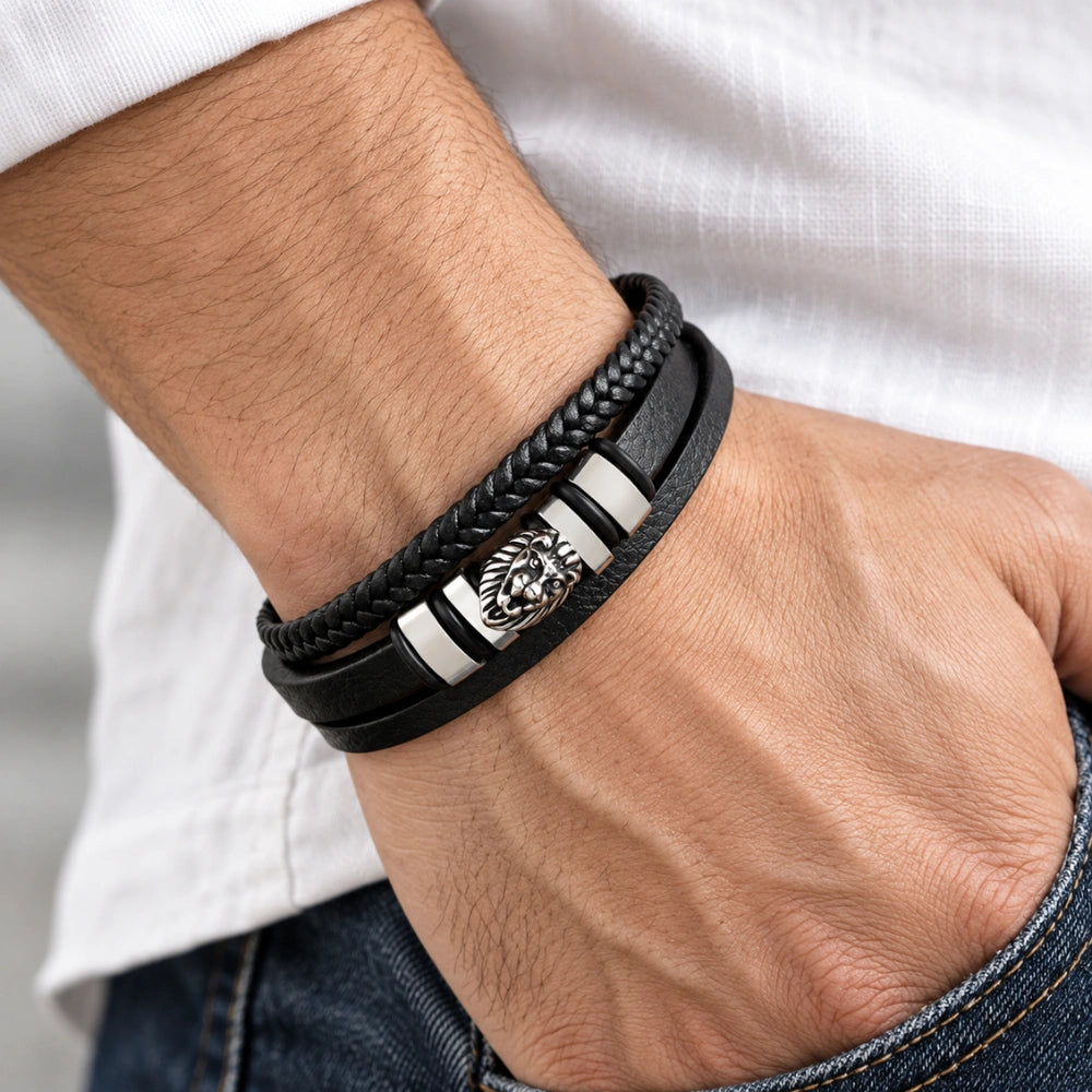 Pulseira Masculina Iron Legacy em Couro e Aço Usedleon