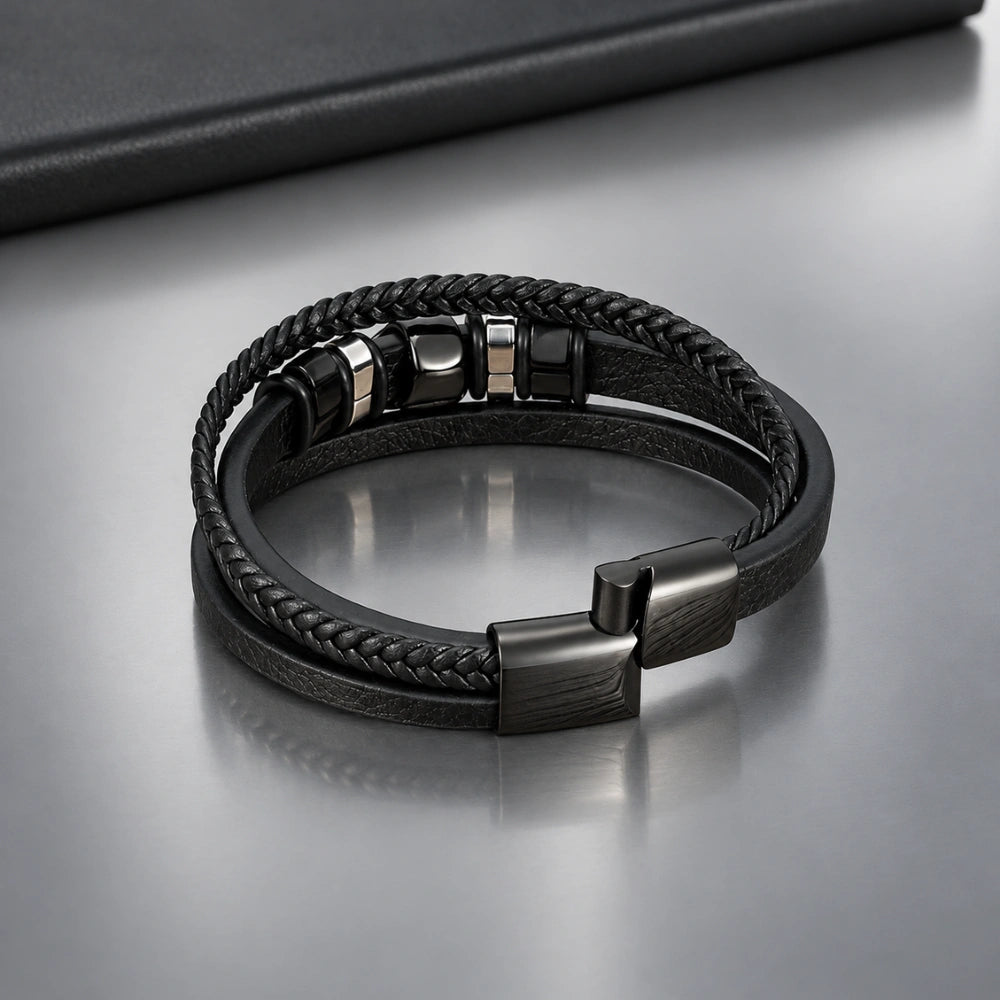 Pulseira Masculina Iron Legacy em Couro e Aço Usedleon