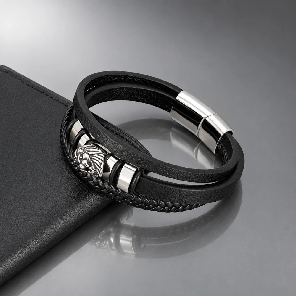 Pulseira Masculina Iron Legacy em Couro e Aço Usedleon
