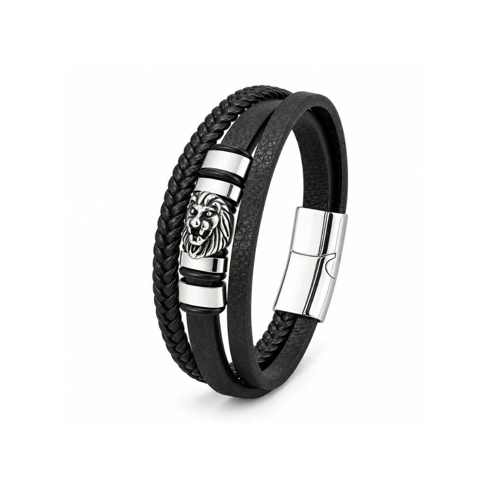 Pulseira Masculina Iron Legacy em Couro e Aço Usedleon