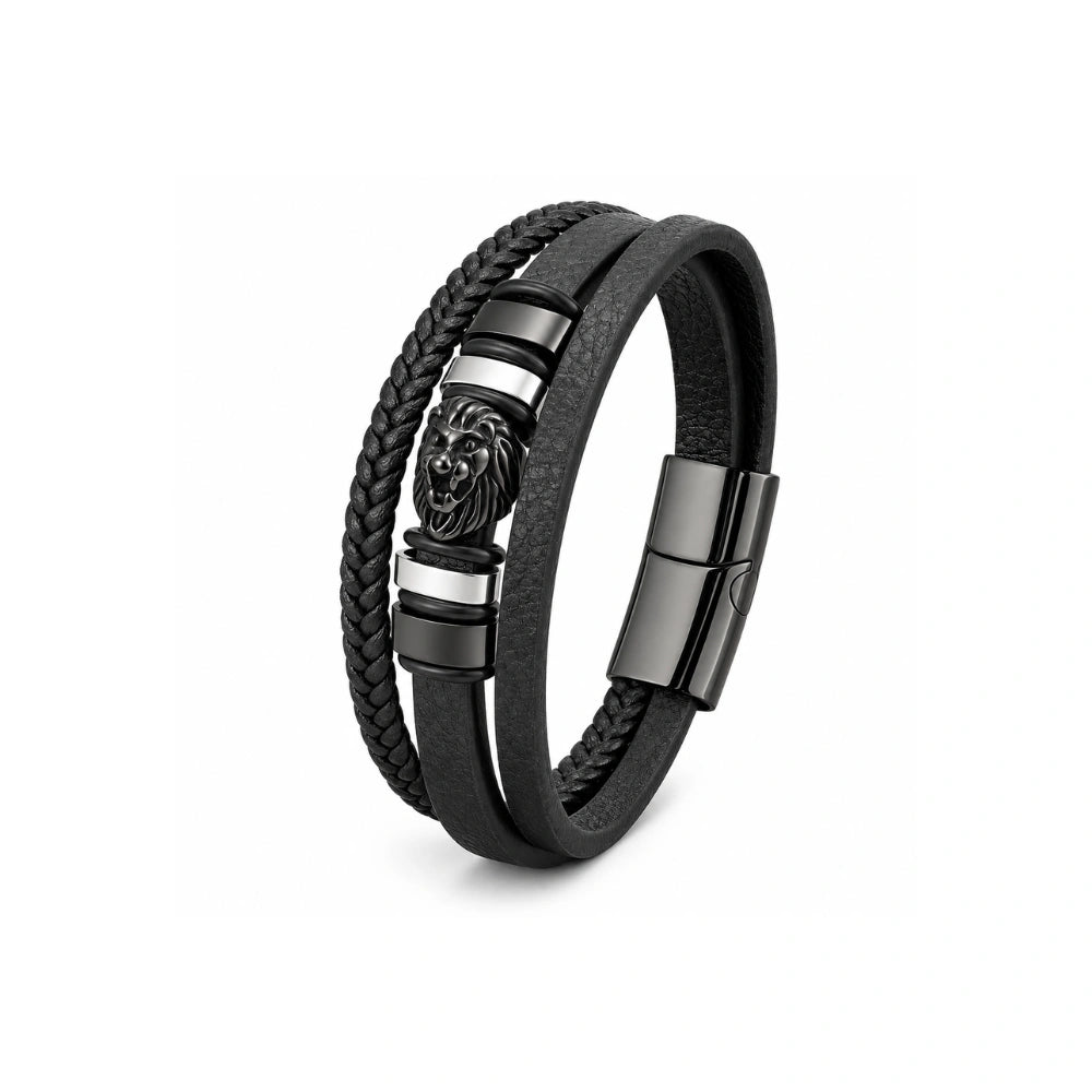 Pulseira Masculina Iron Legacy em Couro e Aço Usedleon