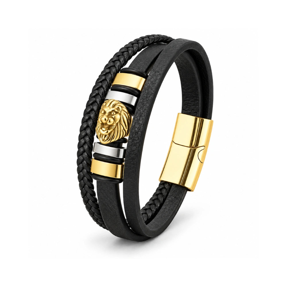 Pulseira Masculina Iron Legacy em Couro e Aço Usedleon