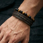 Pulseira Masculina de Couro Legítimo com Pedras Naturais Usedleon