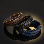 Pulseira Masculina de Couro Legítimo com Pedras Naturais Usedleon