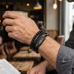 Pulseira Masculina de Couro Legítimo com Pedras Naturais Usedleon