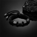 Pulseira Masculina de Corda Viking Trançada com Detalhes Rúnicos premium Usedleon