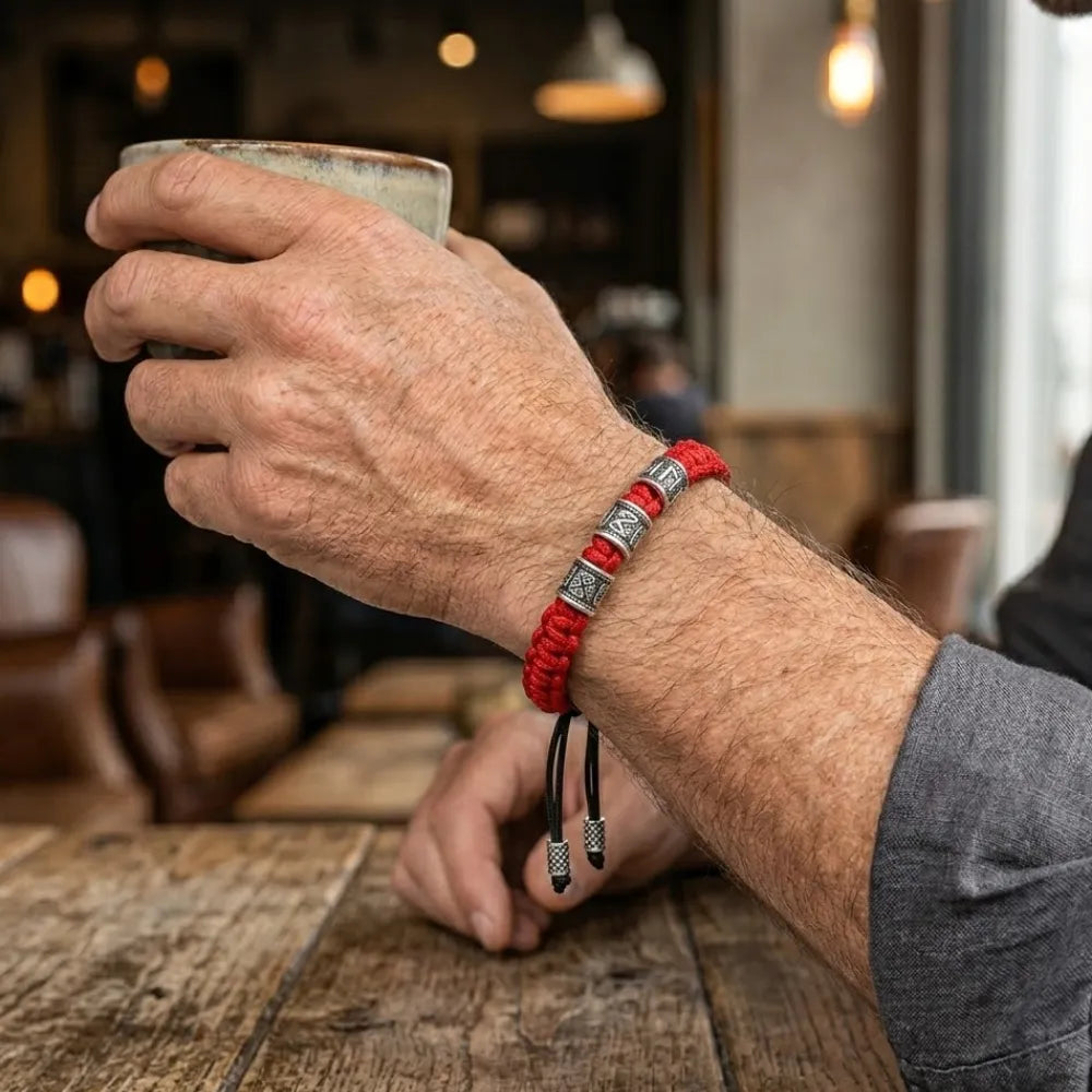 Pulseira Masculina de Corda Viking Trançada com Detalhes Rúnicos premium Usedleon