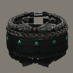 Luxury Set Green Eye Leopard Head Charm Handmade Man Bracelet Crystals Women Stainless Steel Bangles Jewelry Usedleon
