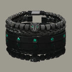 Luxury Set Green Eye Leopard Head Charm Handmade Man Bracelet Crystals Women Stainless Steel Bangles Jewelry Usedleon