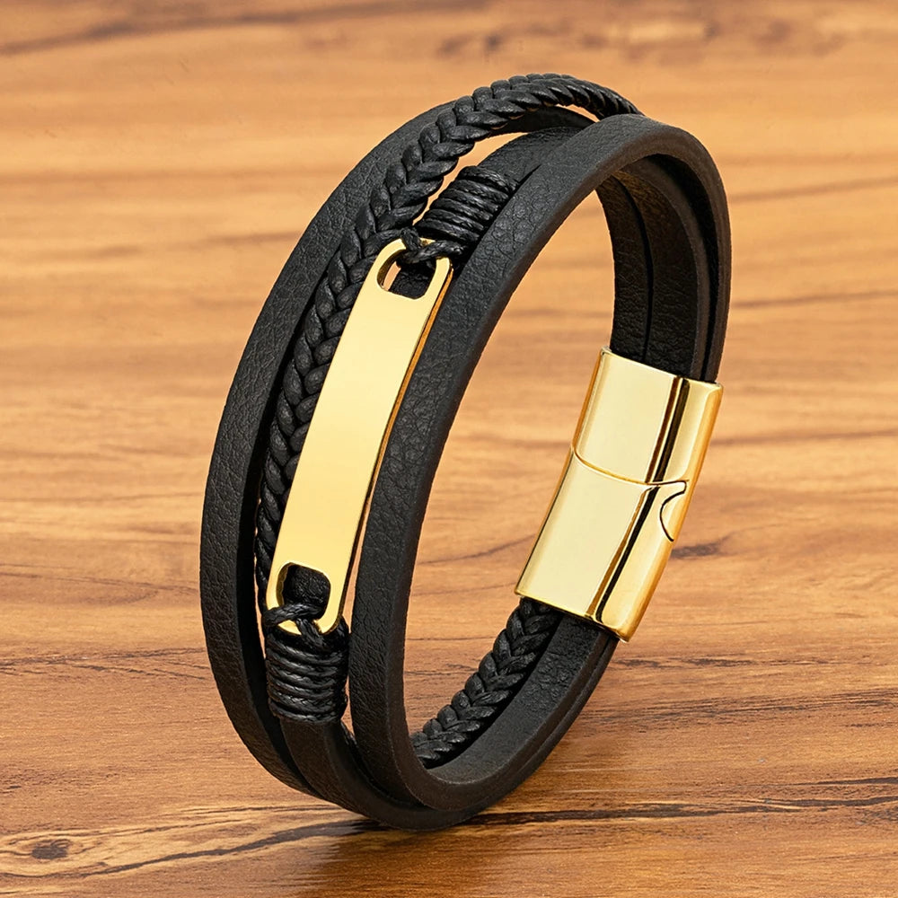 XQNI Multi-layer Braided Leather Wrap Bracelet Men Cool Trend Stainless Steel Casual Buckle Bracelet Jewelry Accessories Gift Usedleon
