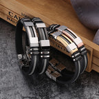 Fashion Stainless Steel Bracelets Men Wrist Band Black Grooved Rudder Silicone Mesh Link Insert Punk Wristband Casual Bangles Usedleon
