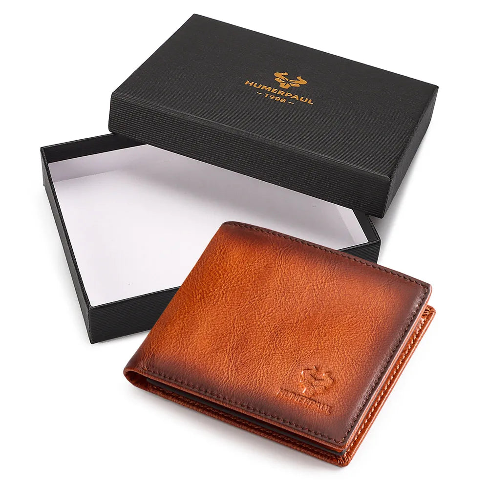 KAVIS Handmade Men's Wallet Genuine Leather RFID Card Holder with ID Window Large Capacity Male Storage Money Bag Fashion Usedleon