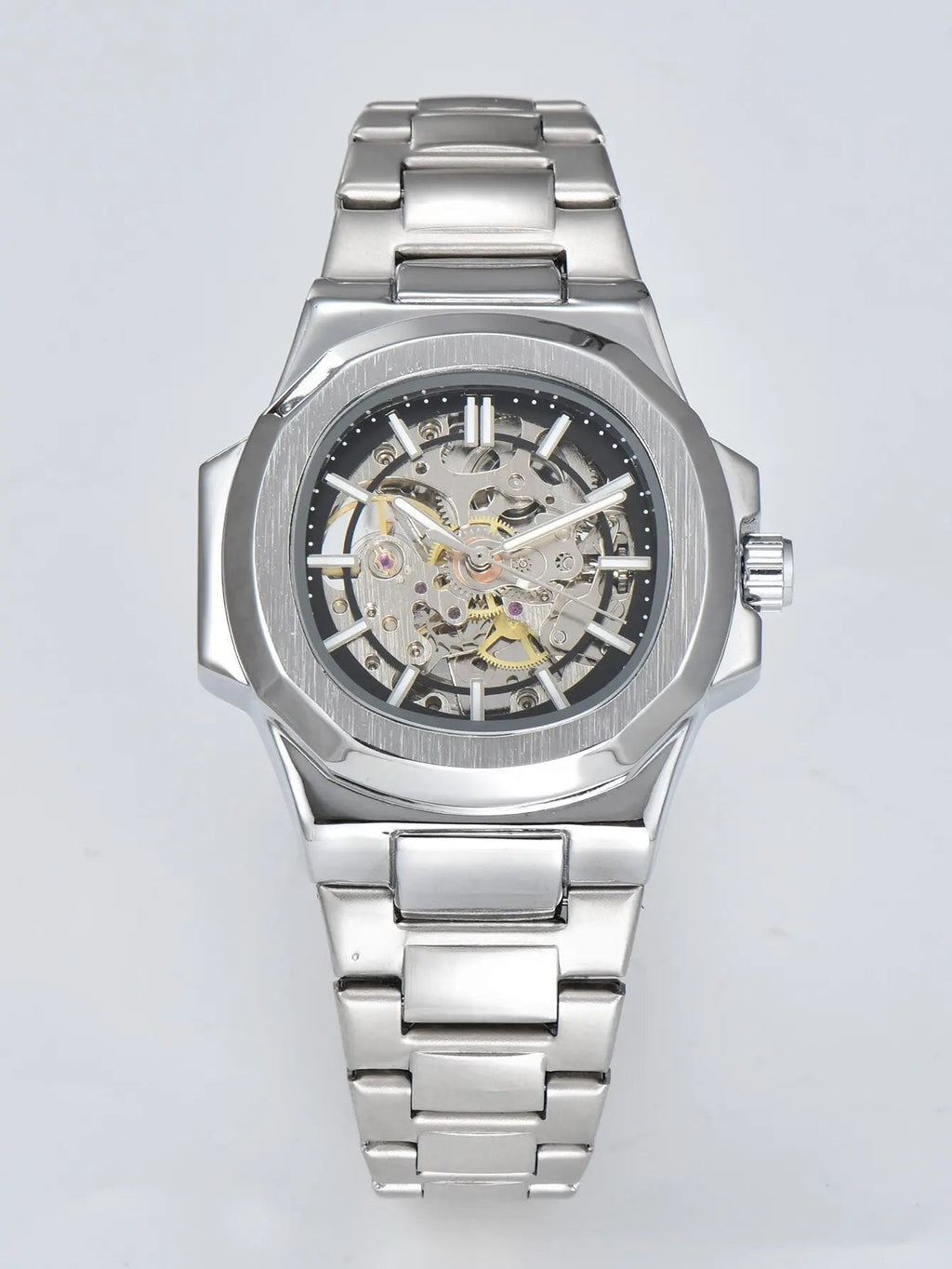 LONGLUX HOT SALE automatic mechanical men watch wholesale no logo waterproof skeleton business  stainless steel gift watch Usedleon