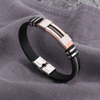 Fashion Stainless Steel Bracelets Men Wrist Band Black Grooved Rudder Silicone Mesh Link Insert Punk Wristband Casual Bangles Usedleon