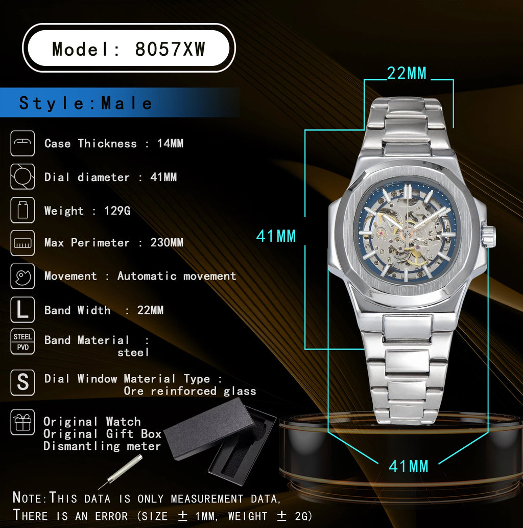 LONGLUX HOT SALE automatic mechanical men watch wholesale no logo waterproof skeleton business  stainless steel gift watch Usedleon