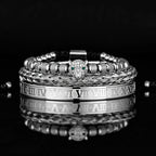 3pcs/set Classical Handmade Braiding Bracelet  Hip Hop Men Pave CZ Leopard Head Roman Numeral Bracelet Stainless Steel Jewelry Usedleon