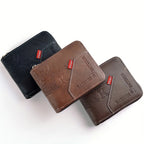 Men's Wallet Made of PU Wax Oil Skin Purse for Men Coin Purse Short Male Card Holder Wallets Zipper Around Money Coin Purse Usedleon