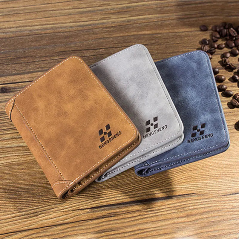 New Men Wallets Credit Card/ID Holder Vintage Brand Male Wallet High Quality PU Leather Photo Holder Foldable Short Men Purse Usedleon