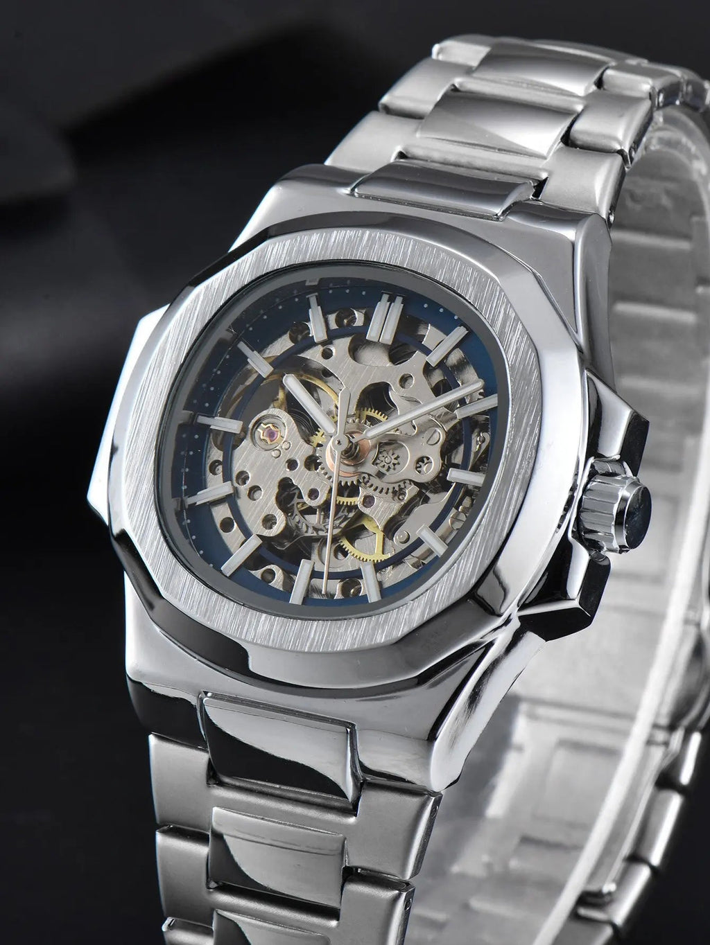 LONGLUX HOT SALE automatic mechanical men watch wholesale no logo waterproof skeleton business  stainless steel gift watch Usedleon