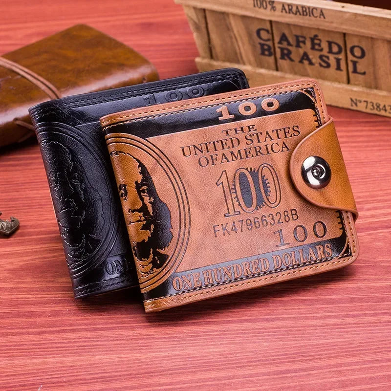 Fashion Wallets With 100 US Dollar Pattern Wallet Male Leather Photo Card Holder Large Capacity Usedleon