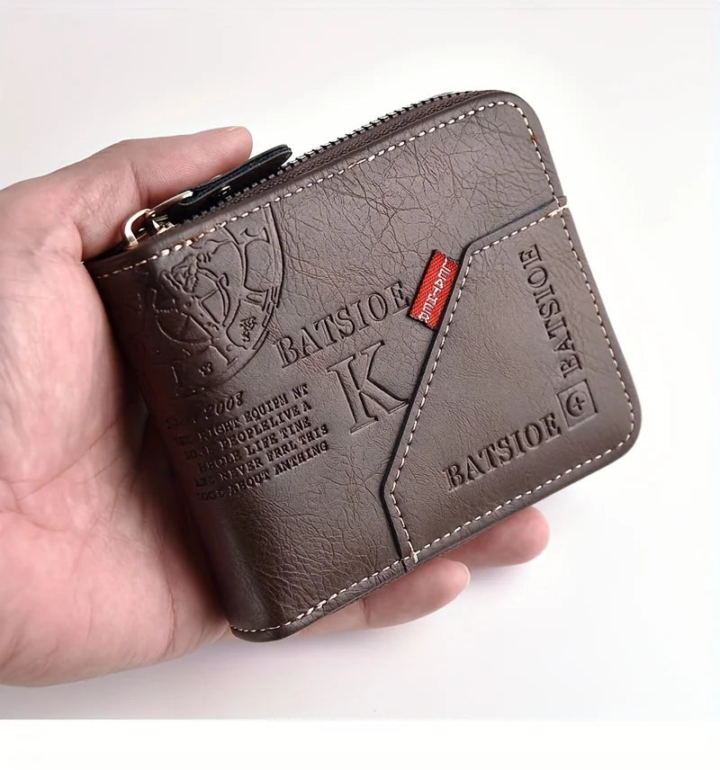 Men's Wallet Made of PU Wax Oil Skin Purse for Men Coin Purse Short Male Card Holder Wallets Zipper Around Money Coin Purse Usedleon