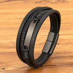 XQNI Multi-layer Braided Leather Wrap Bracelet Men Cool Trend Stainless Steel Casual Buckle Bracelet Jewelry Accessories Gift Usedleon