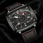 ONOLA Men's Quartz Watch Black Red Racing Style Square Dial Watch Black Leather Strap Waterproof Night Light Fashion Watch Usedleon